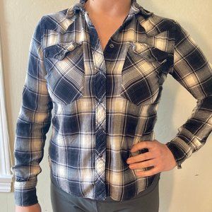 SOLD Denim Supply Ralph Lauren - plaid shirt - L - black and white